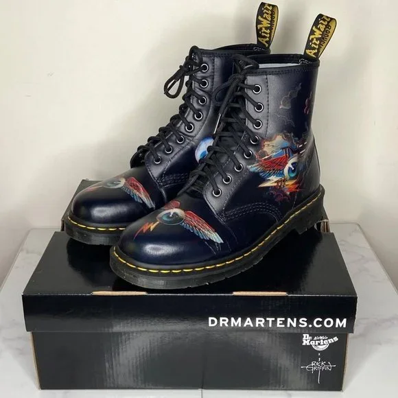 Dr. Martens x Rick Griffin 1460 Black Leather Eye Backhand Tattoo Boots 10 43